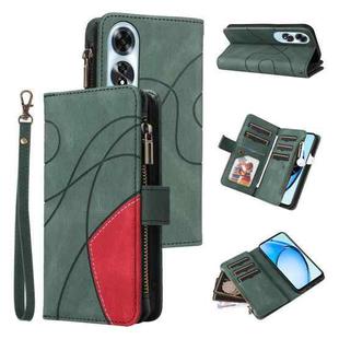 For OPPO A60 4G Dual-color 9 Card Slots Zipper Wallet Leather Phone Case(Green)