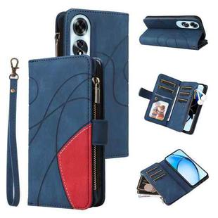 For OPPO A60 4G Dual-color 9 Card Slots Zipper Wallet Leather Phone Case(Blue)