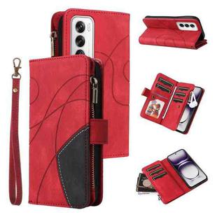 For OPPO Reno12 5G Global Dual-color 9 Card Slots Zipper Wallet Leather Phone Case(Red)