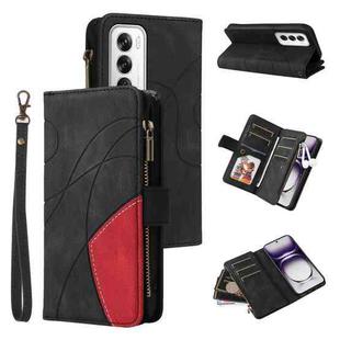 For OPPO Reno12 5G Global Dual-color 9 Card Slots Zipper Wallet Leather Phone Case(Black)