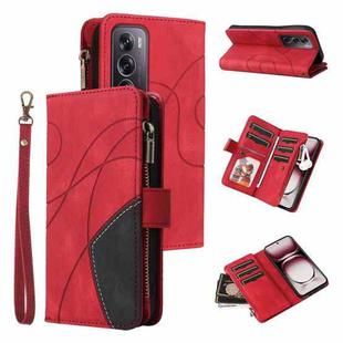 For OPPO Reno12 Pro Global Dual-color 9 Card Slots Zipper Wallet Leather Phone Case(Red)