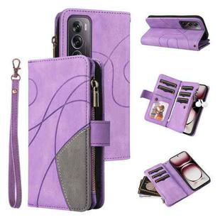 For OPPO Reno12 Pro Global Dual-color 9 Card Slots Zipper Wallet Leather Phone Case(Purple)
