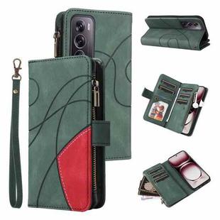 For OPPO Reno12 Pro Global Dual-color 9 Card Slots Zipper Wallet Leather Phone Case(Green)