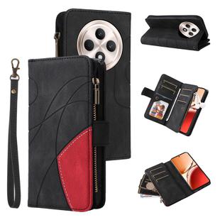 For OPPO Reno12 F 5G Global Dual-color 9 Card Slots Zipper Wallet Leather Phone Case(Black)