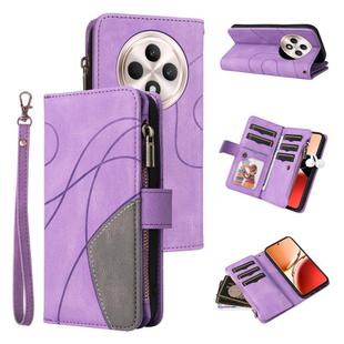 For OPPO Reno12 F 5G Global Dual-color 9 Card Slots Zipper Wallet Leather Phone Case(Purple)