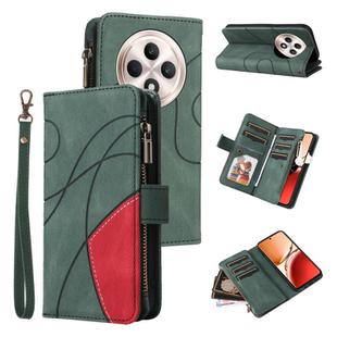 For OPPO Reno12 F 5G Global Dual-color 9 Card Slots Zipper Wallet Leather Phone Case(Green)