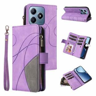 For Realme C63 / C61 / Note 60 Dual-color 9 Card Slots Zipper Wallet Leather Phone Case(Purple)