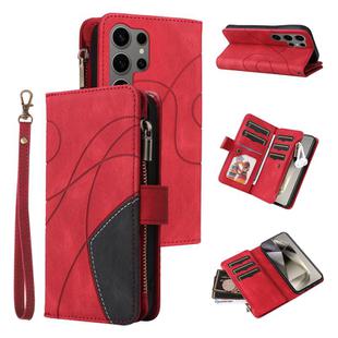 For Samsung Galaxy S25 Ultra 5G Dual-color 9 Card Slots Zipper Wallet Leather Phone Case(Red)