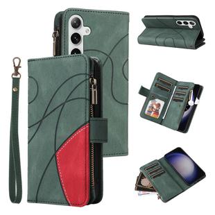For Samsung Galaxy S25 / S24 5G Dual-color 9 Card Slots Zipper Wallet Leather Phone Case(Green)
