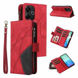 For Redmi 13 4G Global Dual-color 9 Card Slots Zipper Wallet Leather Phone Case(Red)