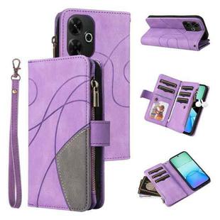 For Redmi 13 4G Global Dual-color 9 Card Slots Zipper Wallet Leather Phone Case(Purple)