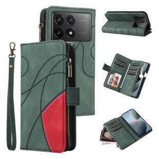 For Redmi K70 Dual-color 9 Card Slots Zipper Wallet Leather Phone Case(Green)