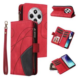 For Redmi 14C 4G Global Dual-color 9 Card Slots Zipper Wallet Leather Phone Case(Red)