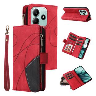 For Redmi Note 14 5G Dual-color 9 Card Slots Zipper Wallet Leather Phone Case(Red)