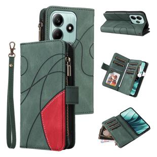 For Redmi Note 14 5G Dual-color 9 Card Slots Zipper Wallet Leather Phone Case(Green)