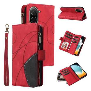 For Redmi  A5 4G 171.7mm / Poco C71 Dual-color 9 Card Slots Zipper Wallet Leather Phone Case(Red)