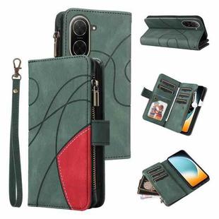 For Redmi  A5 4G 171.7mm / Poco C71 Dual-color 9 Card Slots Zipper Wallet Leather Phone Case(Green)