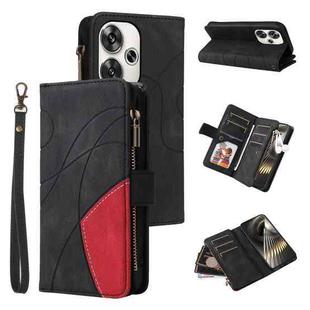 For Xiaomi Poco F6 Dual-color 9 Card Slots Zipper Wallet Leather Phone Case(Black)