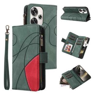 For Xiaomi Poco F6 Dual-color 9 Card Slots Zipper Wallet Leather Phone Case(Green)