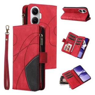 For Xiaomi Poco F7 Dual-color 9 Card Slots Zipper Wallet Leather Phone Case(Red)