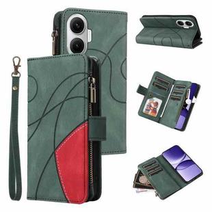 For Xiaomi Poco F7 Dual-color 9 Card Slots Zipper Wallet Leather Phone Case(Green)
