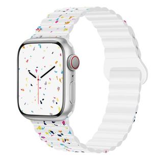 For Apple Watch SE 2023 44mm Colorful Dots Magnetic Silicone Watch Band(White)