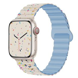 For Apple Watch SE 2023 44mm Colorful Dots Magnetic Silicone Watch Band(Creamy White+Mist Blue)