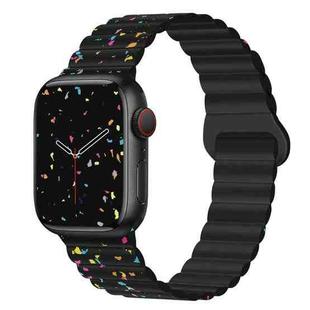 For Apple Watch SE 2023 44mm Colorful Dots Magnetic Silicone Watch Band(Black)