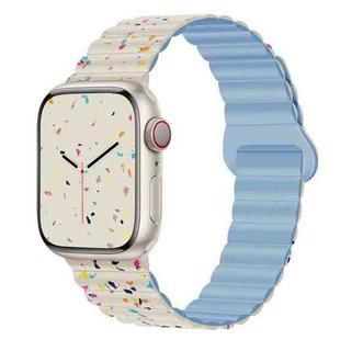 For Apple Watch Series 9 41mm Colorful Dots Magnetic Silicone Watch Band(Creamy White+Mist Blue)