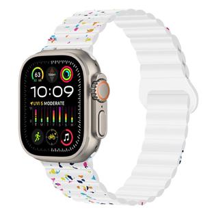 For Apple Watch Ultra 49mm Colorful Dots Magnetic Silicone Watch Band(White)