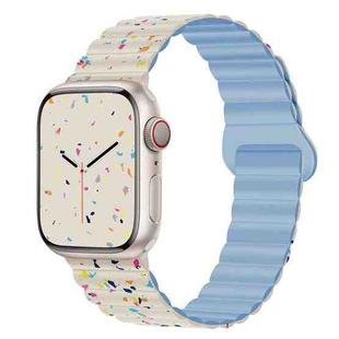 For Apple Watch Ultra 49mm Colorful Dots Magnetic Silicone Watch Band(Creamy White+Mist Blue)