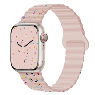 For Apple Watch Series 8 45mm Colorful Dots Magnetic Silicone Watch Band(Pink)