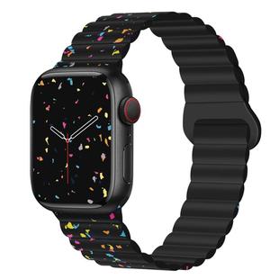 For Apple Watch SE 40mm Colorful Dots Magnetic Silicone Watch Band(Black)