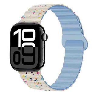 For Apple Watch Series 10 46mm Colorful Dots Magnetic Silicone Watch Band(Creamy White+Mist Blue)