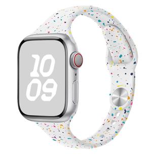 For Apple Watch Series 9 45mm Slim Style Colorful Dots Silicone Watch Band(White)