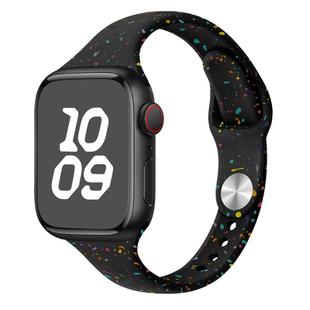 For Apple Watch Series 7 45mm Slim Style Colorful Dots Silicone Watch Band(Black)