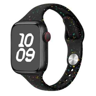 For Apple Watch Series 6 44mm Slim Style Colorful Dots Silicone Watch Band(Black)