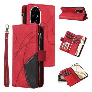 For Honor 200 Pro Dual-color 9 Card Slots Zipper Wallet Leather Phone Case(Red)