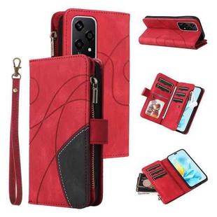 For Honor 200 Lite Global Dual-color 9 Card Slots Zipper Wallet Leather Phone Case(Red)