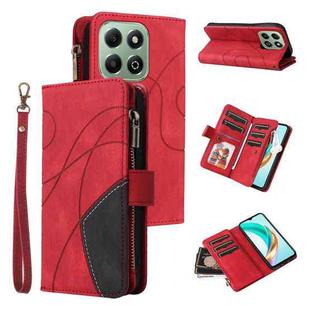 For Honor X6b Dual-color 9 Card Slots Zipper Wallet Leather Phone Case(Red)