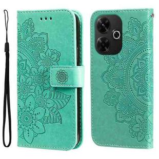 For Redmi 13 4G / Redmi Note 13R Seven-petal Flowers Embossing Leather Phone Case(Green)