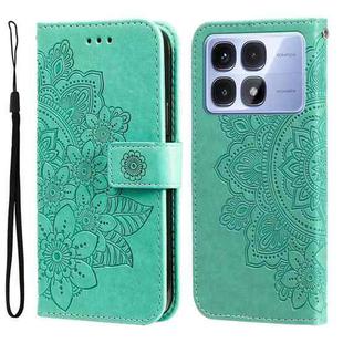 For Redmi K70 Ultra Seven-petal Flowers Embossing Leather Phone Case(Green)