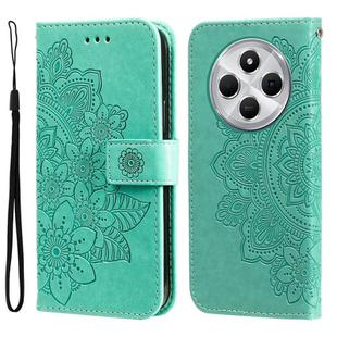 For Redmi 14C 4G Seven-petal Flowers Embossing Leather Phone Case(Green)