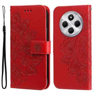 For Redmi 14C 4G Seven-petal Flowers Embossing Leather Phone Case(Red)