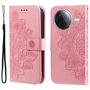 For Redmi K80 Seven-petal Flowers Embossing Leather Phone Case(Rose Gold)