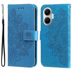 For Redmi Turbo 4 Pro / Xiaomi Poco F7 Seven-petal Flowers Embossing Leather Phone Case(Blue)