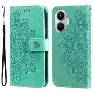 For Redmi Turbo 4 Pro / Xiaomi Poco F7 Seven-petal Flowers Embossing Leather Phone Case(Green)