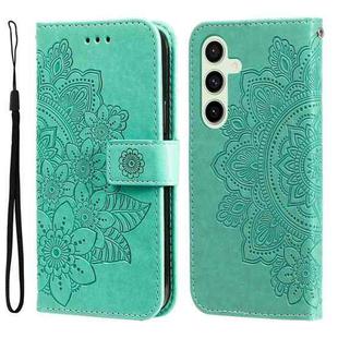 For Samsung Galaxy S24 FE 5G Seven-petal Flowers Embossing Leather Phone Case(Green)