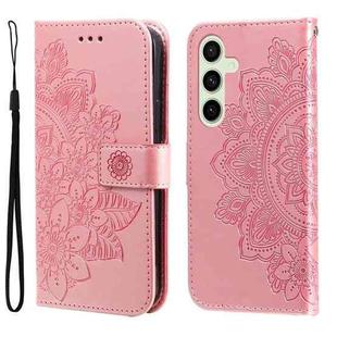 For Samsung Galaxy S24 FE 5G Seven-petal Flowers Embossing Leather Phone Case(Rose Gold)