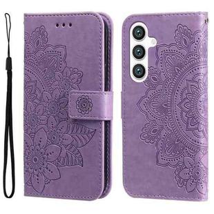 For Samsung Galaxy S25 5G Seven-petal Flowers Embossing Leather Phone Case(Light Purple)